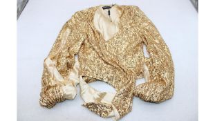 Tom Ford Glitter Sequined Tulle Evening Top, Gold, EU 40. Snags to Sequins On Back