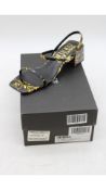Versace Jeans Couture Women's Printed Patent Block Heel Sandals, Black/Gold, EU 39