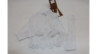 Burberry Ruffled Fishnet Crop Top, Optic White, Size UK 6