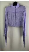 Rotate Birger Christensen Reba Fringe Cropped Top, Lavender, Size 36