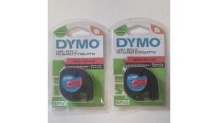 Two DYMO Label Refills, Black On Red, Size 12mmx4m