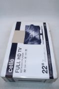 Cello Full 22" HD LED TV with Built-in DVD Player. Box damaged, Not checked