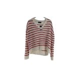 Polo Ralph Lauren Striped Linen V-Neck Sweater, Bone/Sunrise Red, Size XL