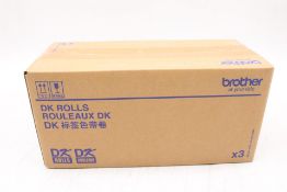 Six Boxes of Brother DK-22205 Continuous Length Paper Tape Black On White, 3 Packs Per Box