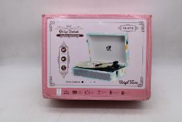 Danfi Audio Vintage Bluetooth Portable Suitcase Turntable, Pink with Flowers. Box damaged