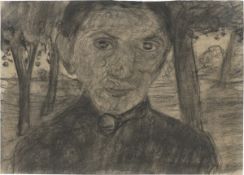 Paula Modersohn-Becker. ”Selbstbildnis mit Landschaft vor Bäumen”. 1903