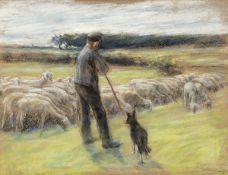 Max Liebermann. „Schafe - Hirte mit Schafherde und Schäferhund bei Laren“. Circa 1895