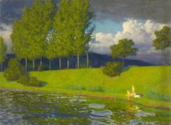 Max Pietschmann. Two Bathers by the Lake. Circa 1890