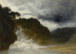 Georges Michel. ”Paysage orageux à la cascade”.