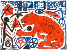 A.R. Penck. ”Mann - roter Löwe”. Circa 1990