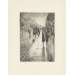 Lesser Ury. „Spaziergänger im Regen vor Pferdedroschke“. 1919