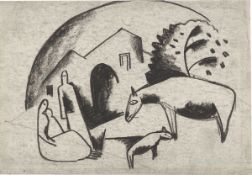 Béla Kádár. Family with animals. 1920s