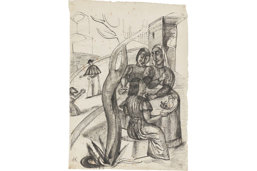 Anita Rée. „Dorfszene, Positano“. Um 1922/25 - Bild 1 aus 3