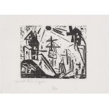 Lyonel Feininger. „Hafen mit Leuchtturm, Sonne und Mühle“. 1919