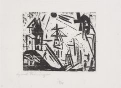 Lyonel Feininger. ”Hafen mit Leuchtturm, Sonne und Mühle”. 1919