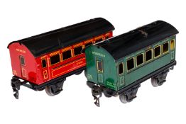 2 Märklin Personenwagen 1719 und 1721, Spur 0, CL, LS, L 13 und 14,5, Z 2-3