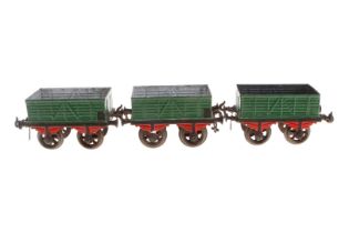 3 Bing offene Güterwagen, Spur 1, uralt, ÜL, L 13, Z 3