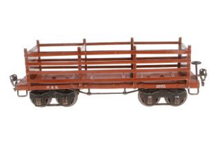 Märklin amerik. Plattenwagen 2932 PRR, Spur 1, HL, LS und gealterter Lack, L 28, Z 2-3