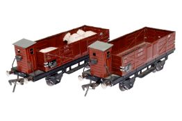 2 Fleischmann Hochbordwagen mit Bremserhaus Nr. 45575, Spur 0, CL, mit 3 Stoffsäcken beladen, L 16,