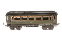 Märklin Personenwagen 1886, Spur 1, CL, mit 4 AT, 2 Treppen fehlen, LS und gealterter Lack, L 33,