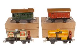 4 Märklin Güterwagen, Spur H0, Blech, mit Klauenkupplungen, Alterungsspuren, Z 2-3