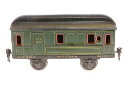 Märklin Gepäckwagen 1885, Spur 1, grün, LS und gealterter Lack, L 20,5, Z 3