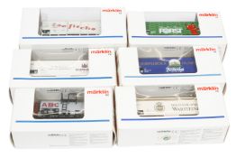 6 Märklin Güterwagen, Spur H0, Alterungsspuren, je im Karton, meist Z 2