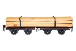 2 Märklin Drehschemelwagen als Langholzwagen, Spur 0, mit Ladung, L 24,5, Z 2-3