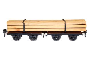 2 Märklin Drehschemelwagen als Langholzwagen, Spur 0, mit Ladung, L 24,5, Z 2-3