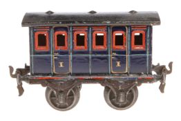 Märklin Abteilwagen, Spur 1, uralt, blau, HL, LS und gealterter Lack, L 15, Z 3