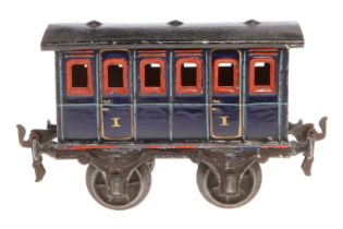 Märklin Abteilwagen, Spur 1, uralt, blau, HL, LS und gealterter Lack, L 15, Z 3