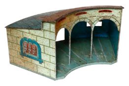 Märklin Lokschuppen, Spur 0, uralt, 3-ständig, HL, ohne Schienen, Türen fehlen, tw RS/LS, L 50, Z 4