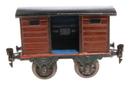 Märklin ged. Güterwagen 1803, Spur 1, uralt, HL, mit 1 TÖ, LS tw ausgeb., gealterter Lack, L 15, Z
