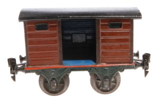 Märklin ged. Güterwagen 1803, Spur 1, uralt, HL, mit 1 TÖ, LS tw ausgeb., gealterter Lack, L 15, Z