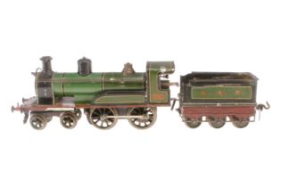 Bing engl. 2-B Dampflok 7094 GNR, Spur 1, uralt, Uhrwerk intakt, grün/schwarz, mit Tender, meist
