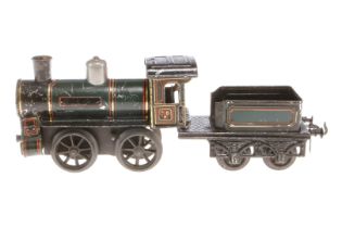 Bing B-Dampflok, Spur 1, uralt, Uhrwerk intakt, CL, mit Tender, Z 4