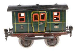 Märklin Postwagen, Spur 1, uralt, HL, mit Inneneinrichtung (Stuhllehne fehlt) und 2 DT, Dach und
