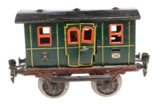 Märklin Postwagen, Spur 1, uralt, HL, mit Inneneinrichtung (Stuhllehne fehlt) und 2 DT, Dach und
