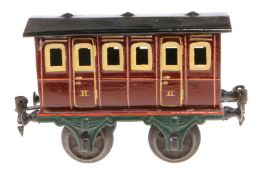Märklin Abteilwagen, Spur 1, uralt, rotbraun, HL, Dach rest., LS und gealterter Lack, L 15, Z 3
