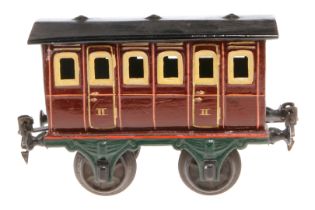 Märklin Abteilwagen, Spur 1, uralt, rotbraun, HL, Dach rest., LS und gealterter Lack, L 15, Z 3