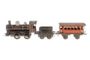 Bing B-Dampflok, Spur 1, uralt, Uhrwerk intakt, mit Tender und Wagen, Z 4