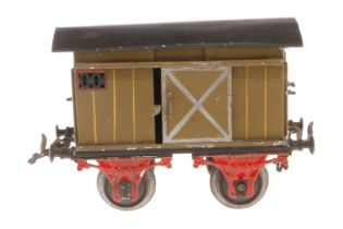 Bing Pferdetransportwagen, Spur 1, uralt, HL, mit Inneneinrichtung, 4 AT und 2 ST, Schwarzbereiche