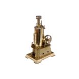 Wilesco stehende Dampfmaschine, Messing-Ausführung, KD 6, mit Brenner und feststehendem Zylinder,