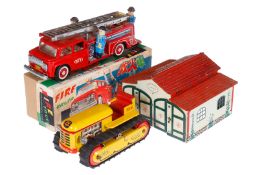 Lehmann Doppelgarage Nr. 772, CL, L 15, Z 2, dazu MF Feuerwehr-Leiter-LKW Nr. 718, China und