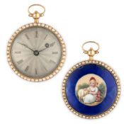 OROLOGIO DA TASCA IN ORO, CON SMALTI POLICROMI SU SFONDO GUILLOCHE' E MINIATURA CENTRALE, FRANCIA