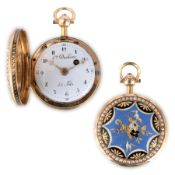 LOUIS DUCHENE & FILS, OROLOGIO DA TASCA IN ORO, SMALTI E MICROPERLE, SVIZZERA 1780 CIRCA