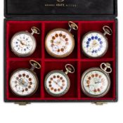 LOTTO DI 6 OROLOGI DA TASCA IN COFANETTO, SVIZZERA 1880 - 1900 CIRCA