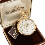 LA MARTINE, OROLOGIO DA TASCA CON CRONOGRAFO, CALENDARIO E COFANETTO, SVIZZERA 1980 CIRCA