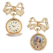 OROLOGIO DA GIACCA CON SPILLA, MICROPERLE E SMALTI POLICROMI, SVIZZERA PER IL MERCATO TEDESCO, 1900