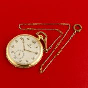 OMEGA, OROLOGIO DA TASCA IN ORO CON CATENA IN ORO BIANCO E GIALLO, SVIZZERA 1934